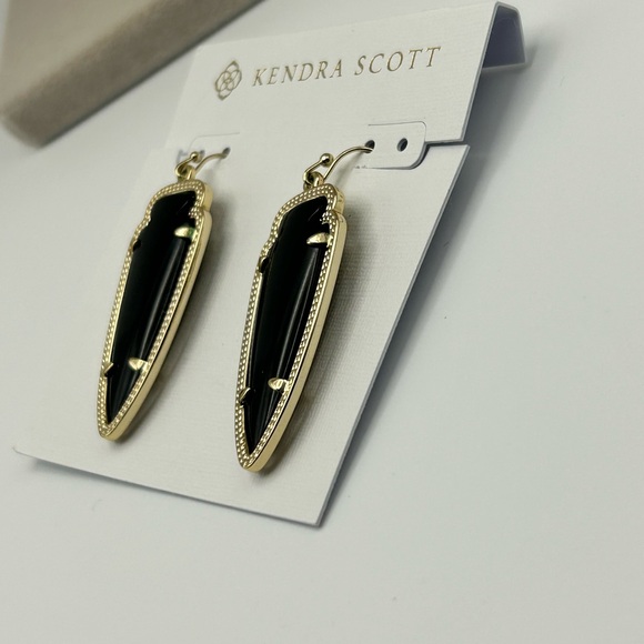 Kendra Scott Skylar Earrings 2" Dangle Drop Black & Gold Tone Pouch - Picture 10 of 12